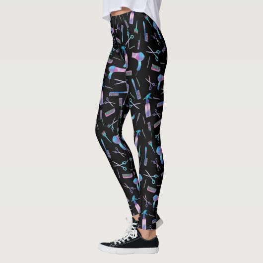 Waterverf Hairdresser Patroon Leggings (Links)