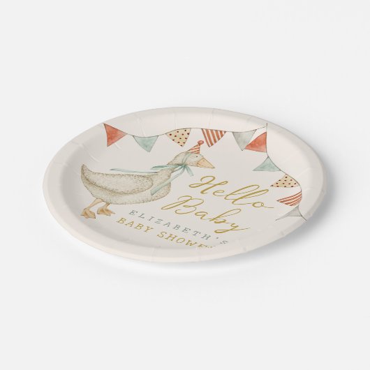 Waterverf Hallo Baby Speelgoed Baby shower Papieren Bordje (Gekanteld)