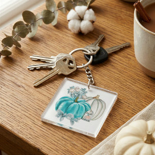 Waterverf Hallo Herfst Blauwe Herfst Pompoen Sleutelhanger