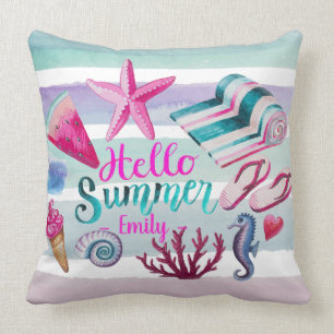 Waterverf Hallo zomerstaven Kussen