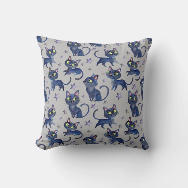 Waterverf Halloween afbeelding met zwarte katten Kussen (Voorkant)