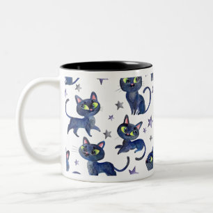 Waterverf Halloween afbeelding met zwarte katten Tweekleurige Koffiemok