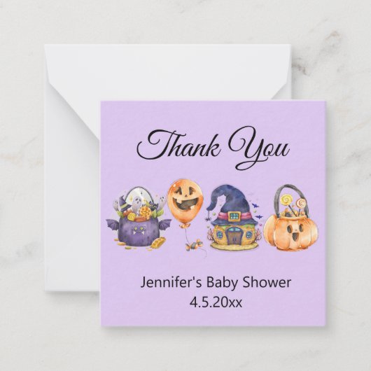 waterverf halloween baby shower dank u paars notitiekaartje (Voorkant)