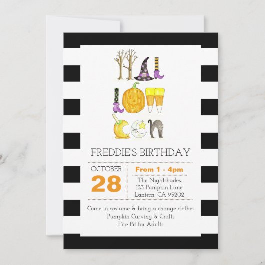 Waterverf Halloween Black en White Birthday Kaart (Voorkant)