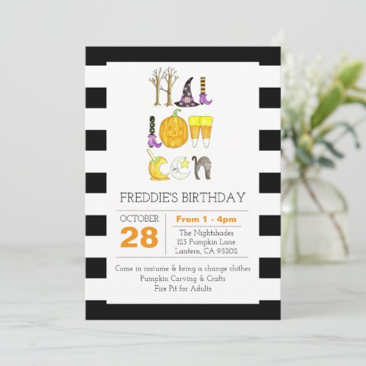 Waterverf Halloween Black en White Birthday Kaart (Staand voorkant)