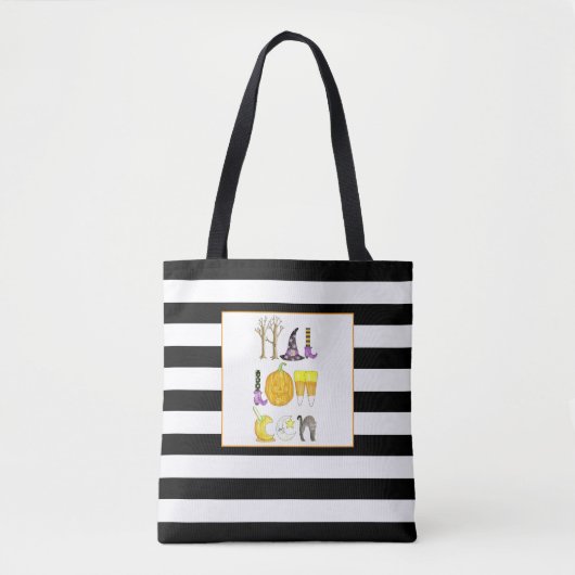 Waterverf Halloween Black en White Tote Bag (Voorkant)