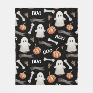 Waterverf Halloween Boo Ghost en Pumpkins Black Fleece Deken