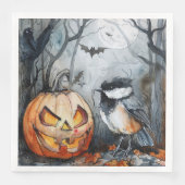 Waterverf Halloween Chickadee Vogel voor Decoupage Servet (Voorkant)