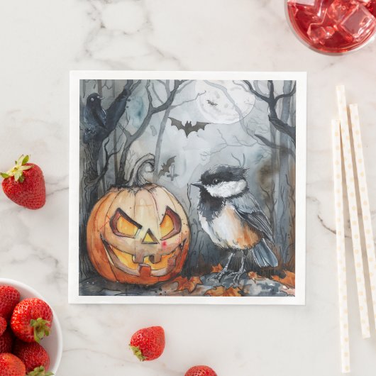 Waterverf Halloween Chickadee Vogel voor Decoupage Servet (Insitu)