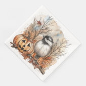 Waterverf Halloween Chickadee Vogel voor Decoupage Servet (Hoek)