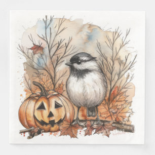 Waterverf Halloween Chickadee Vogel voor Decoupage Servet