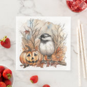 Waterverf Halloween Chickadee Vogel voor Decoupage Servet (Insitu)