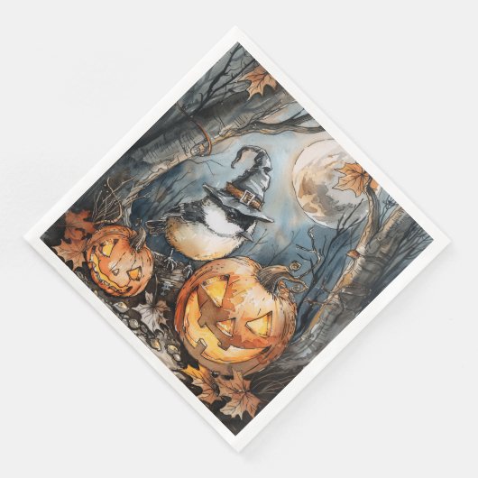 Waterverf Halloween Chickadee voor Decoupage Servet (Hoek)