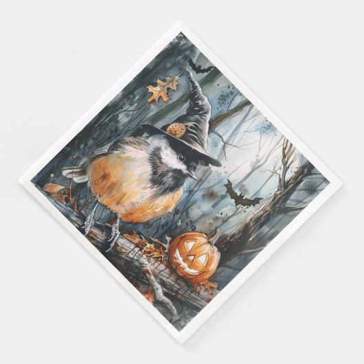 Waterverf Halloween Chickadee voor Decoupage Servet (Hoek)