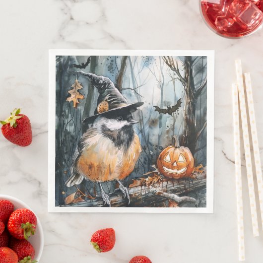 Waterverf Halloween Chickadee voor Decoupage Servet (Insitu)