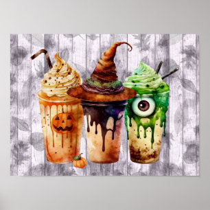 Waterverf Halloween Coffee Drink Trio Poster