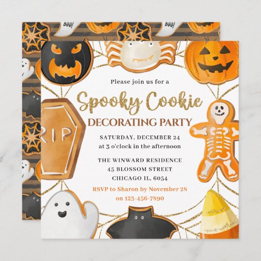 Waterverf Halloween Cookie Decorting Party Kaart (Voorkant / Achterkant)