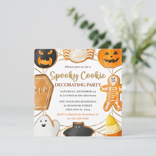 Waterverf Halloween Cookie Decorting Party Kaart (Staand voorkant)