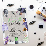 Waterverf Halloween Costume Kids Birthday Party Kaart<br><div class="desc">Cute & Scary Birthday Invitation for children,  geboren in oktober - Dit ontwerp van de Halloween Costume Party is voorzien van een trendy rand achtergrond,  met grappige waterverf kind karakters gekleed in een pooktaculaire fancy jurk. De leuke sjabloon van het moderne verjaardagsfeest is eenvoudig aan te passen.</div>