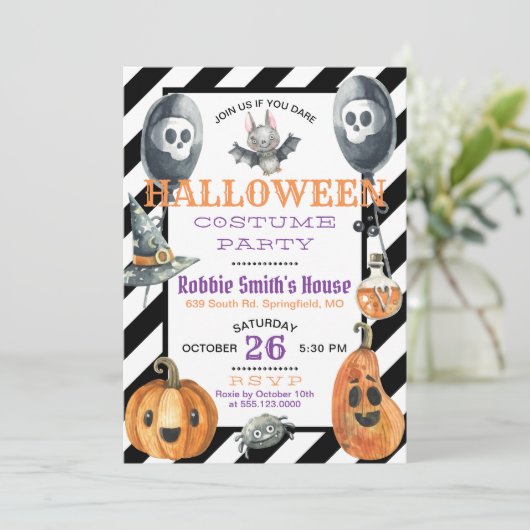 Waterverf Halloween Costume Party Uitnodiging (Staand voorkant)