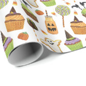 Waterverf Halloween Cupcakes en snoep Cadeaupapier (Rol Hoek)