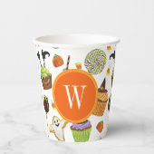 Waterverf Halloween Cupcakes en snoep Monogram Papieren Bekers (Voorkant)