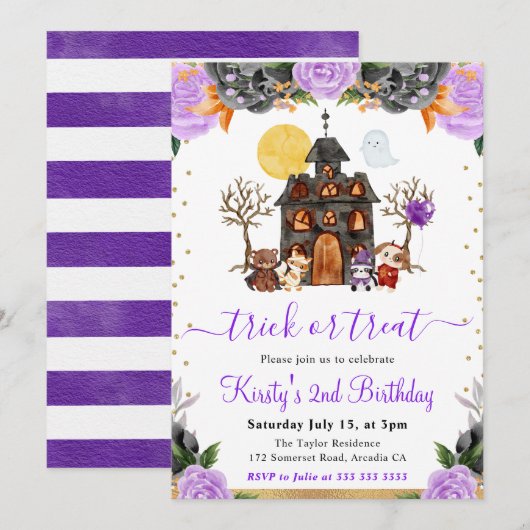 Waterverf Halloween Dieren Verjaardagsfeest Kaart (Voorkant / Achterkant)