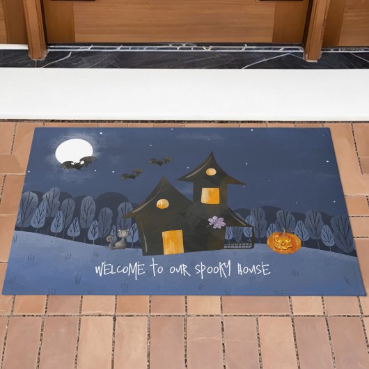 Waterverf Halloween Haunted House Deurmat