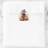 Waterverf Halloween Heks met Pompoenen Vierkante Sticker (Tas)