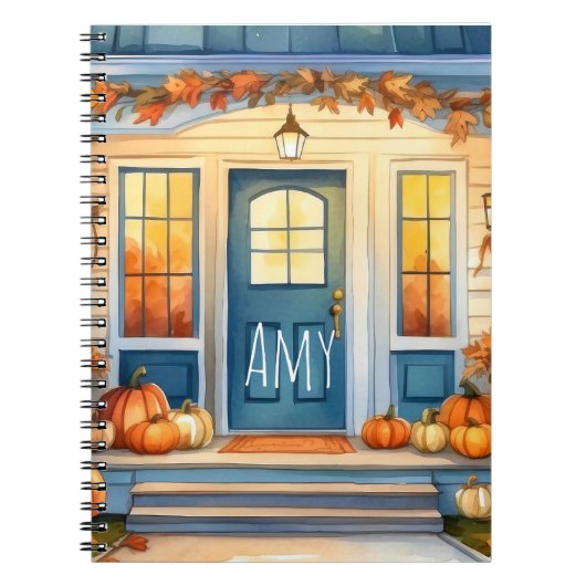 Waterverf Halloween Herfst Pompoenen Herfstbladere Notitieboek (Voorkant)