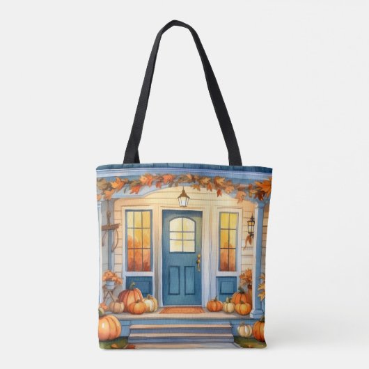 Waterverf Halloween Herfst Pompoenen Herfstbladere Tote Bag (Achterkant)