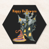 Waterverf Halloween House en Pet Kartonnen Onderzetters (Voorkant)