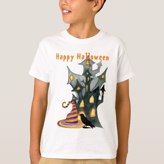 Waterverf Halloween House en Pet T-shirt (Voorkant)