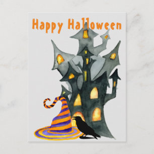 Waterverf Halloween House & Pet Briefkaart