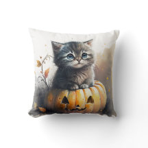 Waterverf Halloween Kitten In een Jack-o-lantaarn