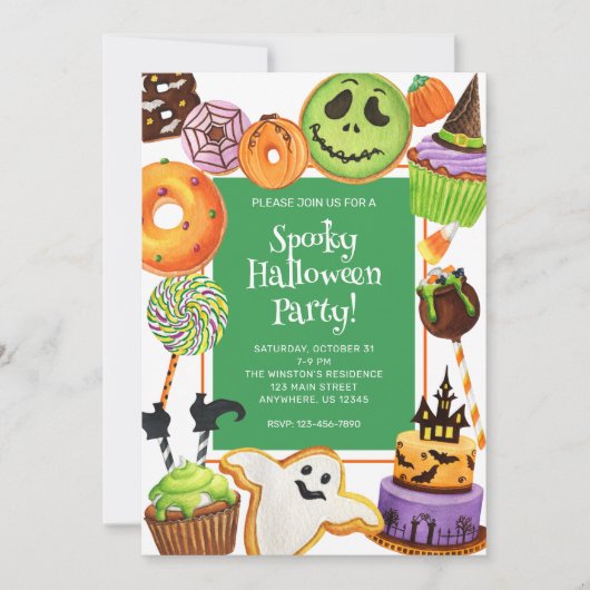 Waterverf Halloween koekjes en snoepjes feest Kaart (Voorkant)