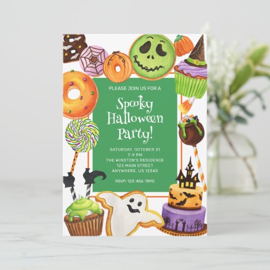 Waterverf Halloween koekjes en snoepjes feest Kaart (Staand voorkant)