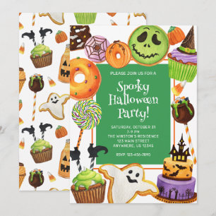 Waterverf Halloween koekjes en snoepjes feest Kaart