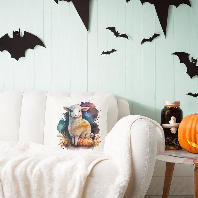 Waterverf Halloween Lamb en Uil Kussen (Creator heeft geüpload)