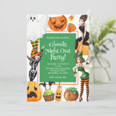 Waterverf Halloween Mode Meisjes Heksenfeest Kaart (Staand voorkant)