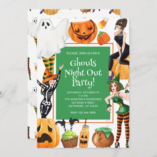 Waterverf Halloween Mode Meisjes Heksenfeest Kaart (Voorkant / Achterkant)