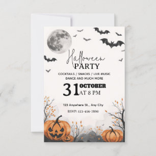 Waterverf Halloween Night Party Invitation - Bewer Kaart