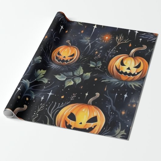 Waterverf Halloween pompoen Cadeaupapier (Uitgerold)