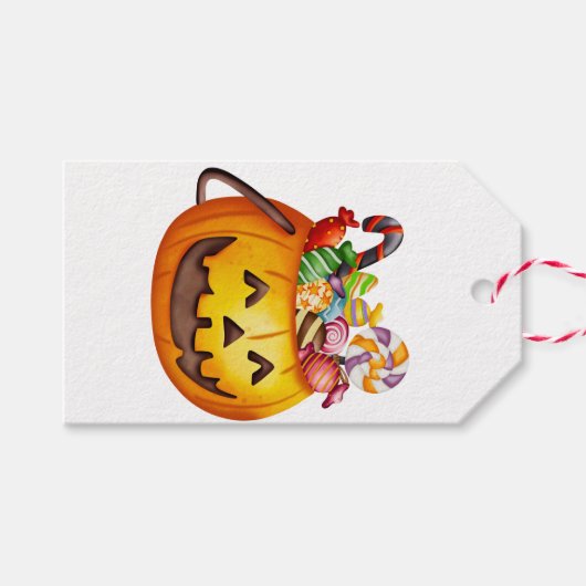 Waterverf Halloween Pompoen met Snoepjes Cadeaulabel (Voorkant (Horizontaal))
