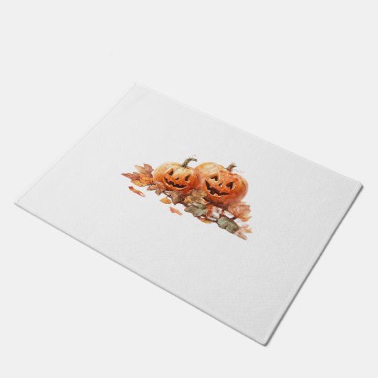Waterverf Halloween pompoenen met herfstbladeren O Deurmat (Schuin)