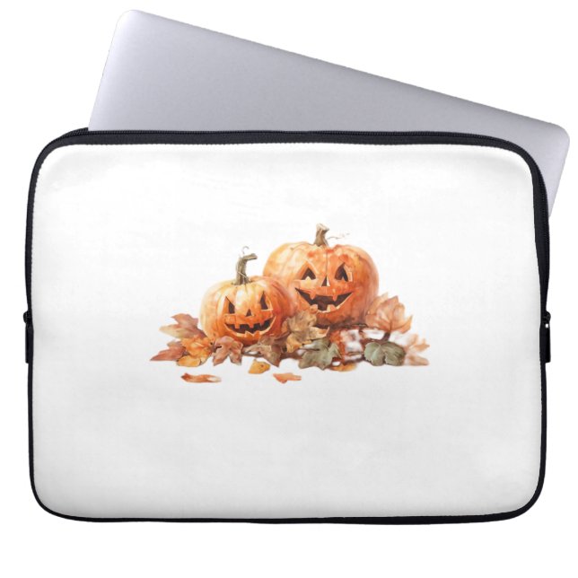 Waterverf Halloween pompoenen met herfstbladeren O Laptop Sleeve (Voorkant)