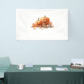 Waterverf Halloween pompoenen met herfstbladeren O Spandoek (Beurs)