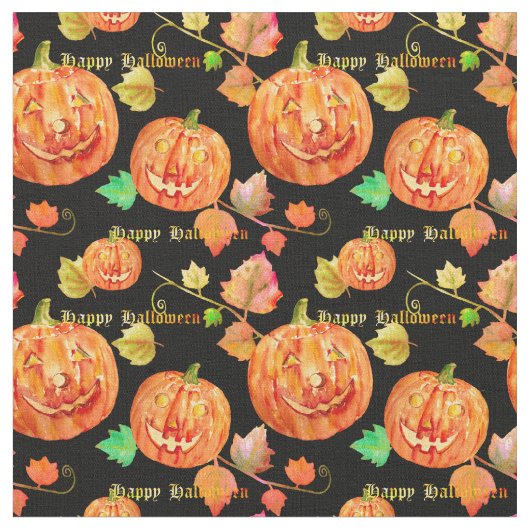 Waterverf Halloween Pumpkin Fabric Stof (Close Up)