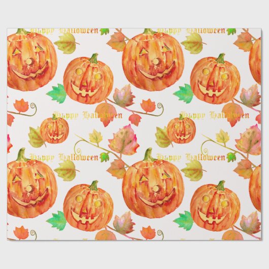 Waterverf Halloween Pumpkin Wrappingpapier Cadeaupapier (Vlak)