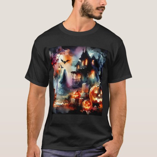 Waterverf Halloween scene T-shirt (Voorkant)